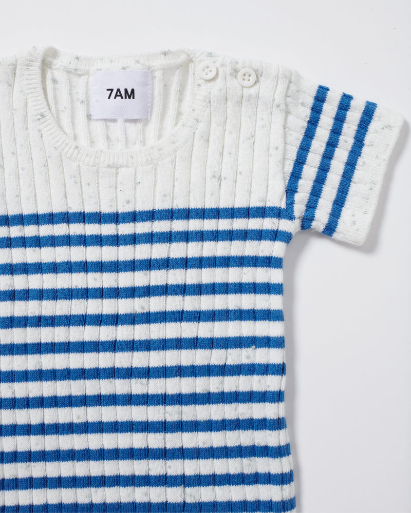 7AM Enfant - T-shirt marinière côtelé à manches courtes