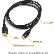 SideTrak - Cable Mini HDMI to HDMI Gold Plated Connectors 3ft - Black - Limolin 