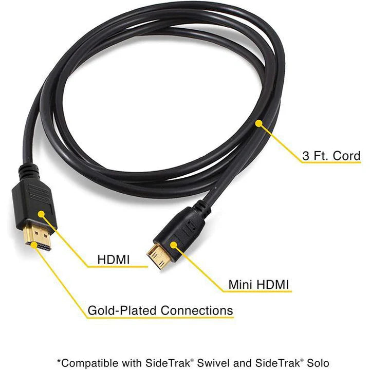 SideTrak - Cable Mini HDMI to HDMI Gold Plated Connectors 3ft - Black - Limolin 