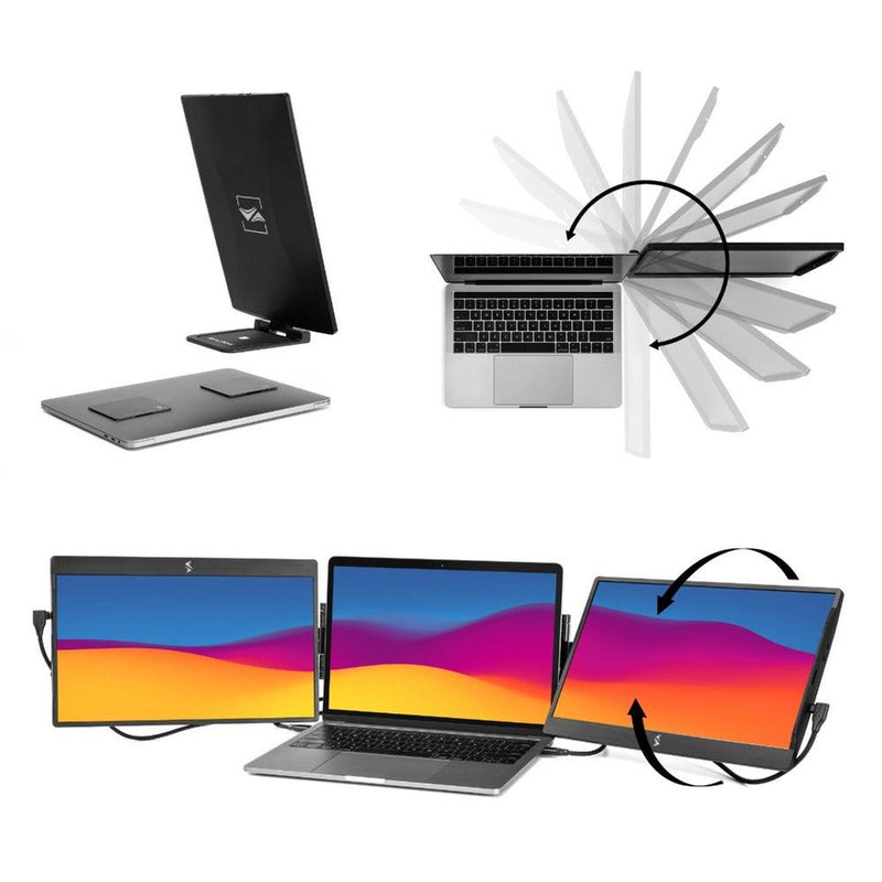 SideTrak - Laptop Monitor 12.5in 2-PACK Triple Swivel Portable Monitor - Black - Limolin 