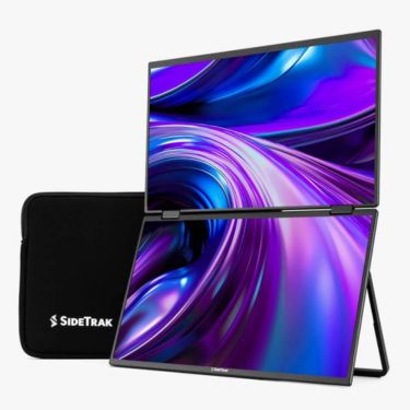 SideTrak - Laptop Monitor 15.6in Solo Book Stacked Dual Portable Monitor Hinge Design Auto Rotate 360 Degrees with Neoprene Sleeve PC/MAC/Chrome/Console Gaming BIL - Black - Limolin 