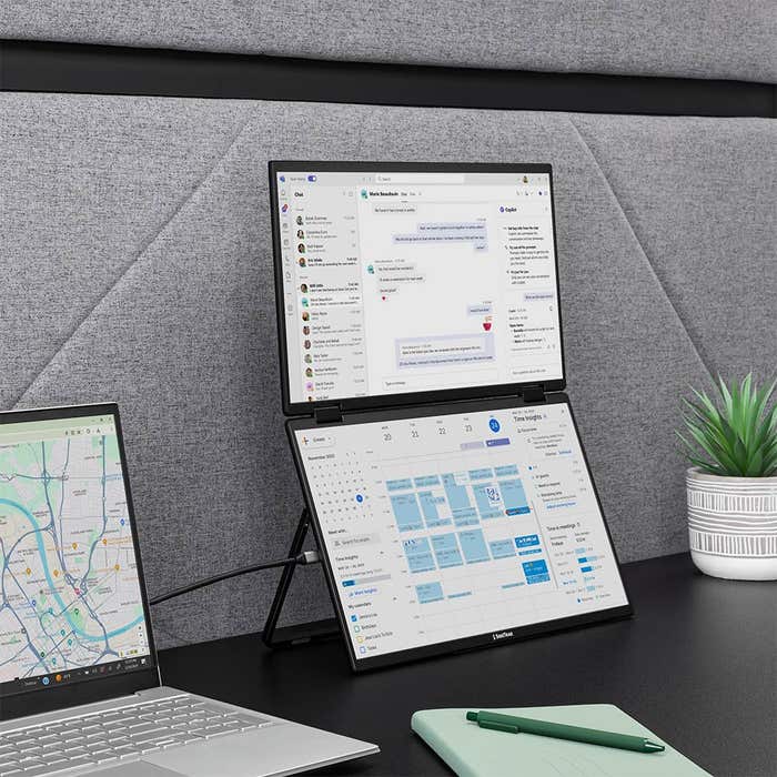 SideTrak - Laptop Monitor 15.6in Solo Book Stacked Dual Portable Monitor Hinge Design Auto Rotate 360 Degrees with Neoprene Sleeve PC/MAC/Chrome/Console Gaming BIL - Black - Limolin 