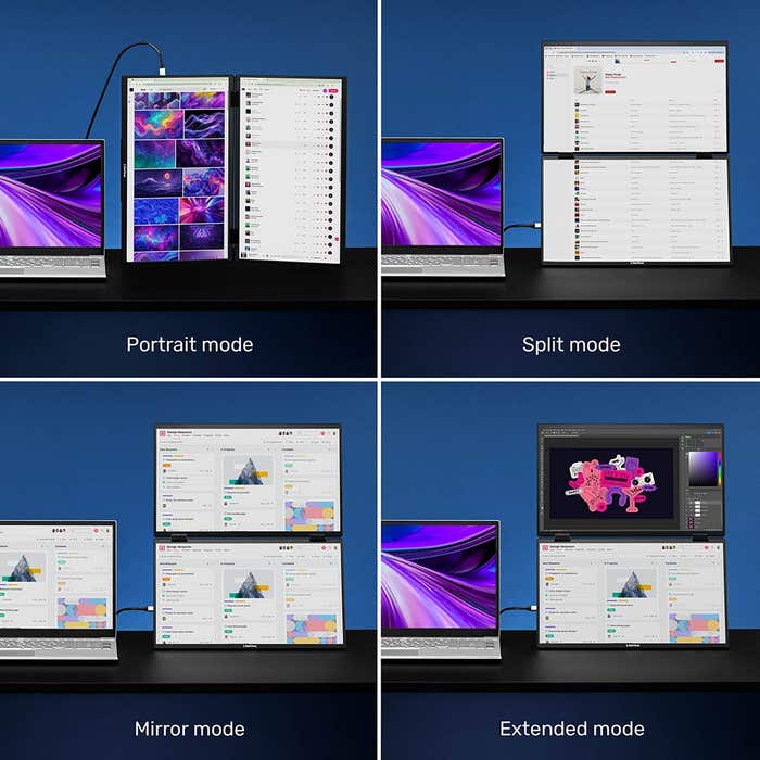 SideTrak - Laptop Monitor 15.6in Solo Book Stacked Dual Portable Monitor Hinge Design Auto Rotate 360 Degrees with Neoprene Sleeve PC/MAC/Chrome/Console Gaming BIL - Black - Limolin 