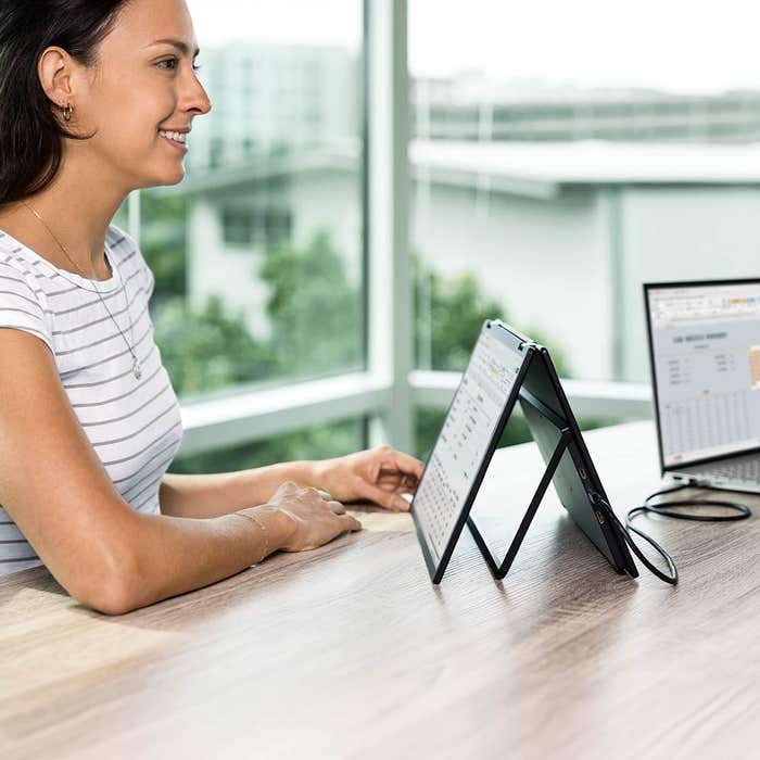 SideTrak - Laptop Monitor 15.6in Solo Book Stacked Dual Portable Monitor Hinge Design Auto Rotate 360 Degrees with Neoprene Sleeve PC/MAC/Chrome/Console Gaming BIL - Black - Limolin 