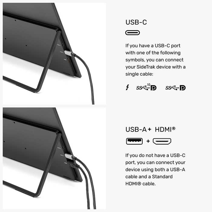 SideTrak - Laptop Monitor 15.6in Solo Book Stacked Dual Portable Monitor Hinge Design Auto Rotate 360 Degrees with Neoprene Sleeve PC/MAC/Chrome/Console Gaming BIL - Black - Limolin 