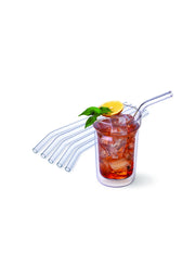 Simax - Glass Drinkng Straws with Cleaning Brush 6pc bent 20cm - Limolin 