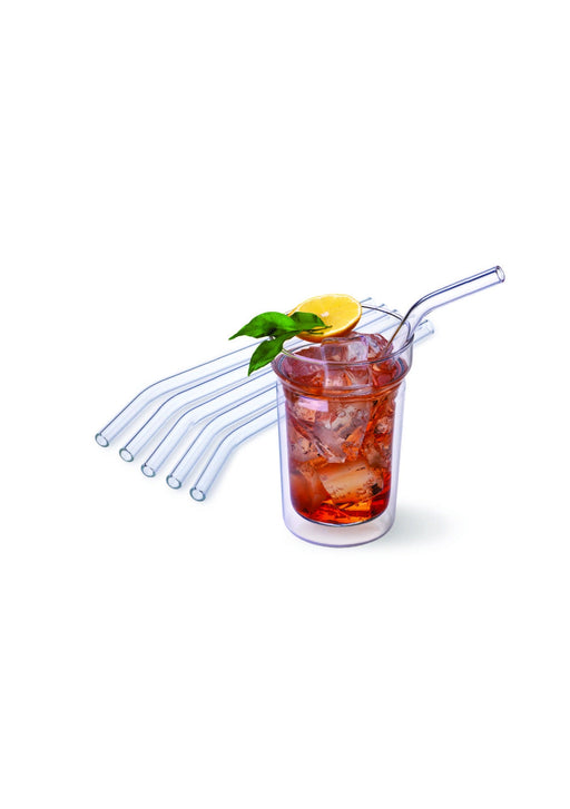 Simax - Glass Drinkng Straws with Cleaning Brush 6pc bent 20cm - Limolin 