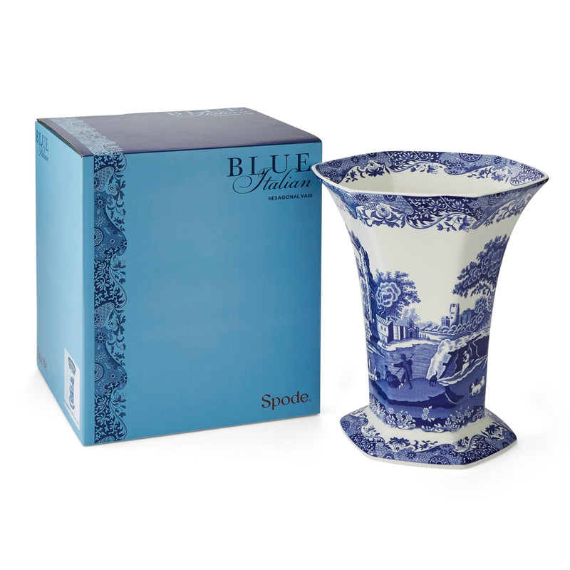 Spode - Blue Italian - Hexagonal Vase | 10.5 In - Limolin 
