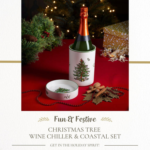 Spode - Christmas Tree - 2Pc Wine Chiller & Coaster Set - Limolin 
