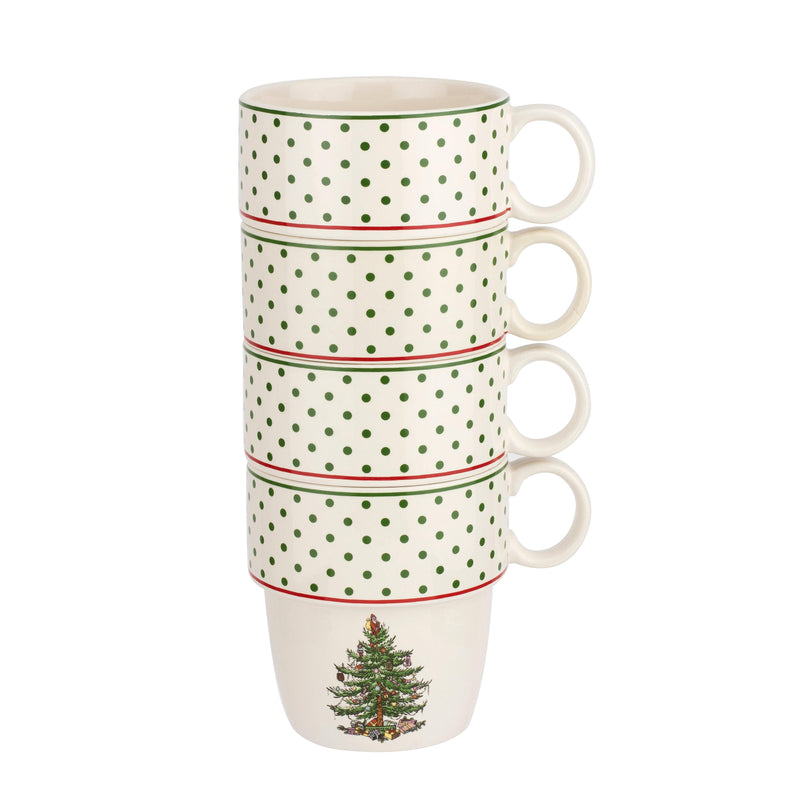 Spode - Christmas Tree - Polka Dot Set of 4 Stackable Mugs - Limolin 