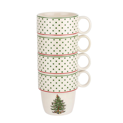 Spode - Christmas Tree - Polka Dot Set of 4 Stackable Mugs - Limolin 