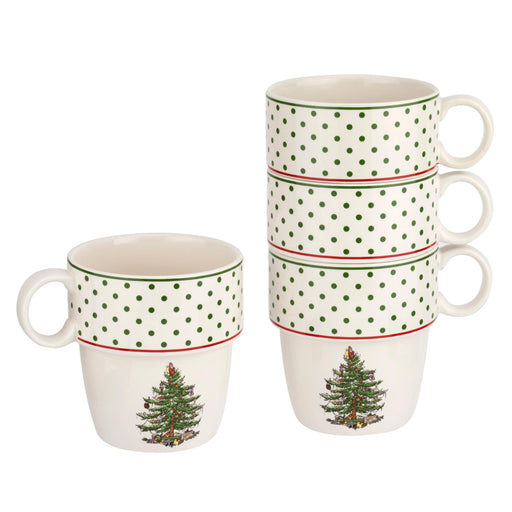Spode - Christmas Tree - Polka Dot Set of 4 Stackable Mugs - Limolin 