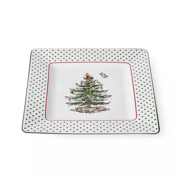 Spode - Christmas Tree - Polka Dot Sq Platter | 10 Inch - Limolin 