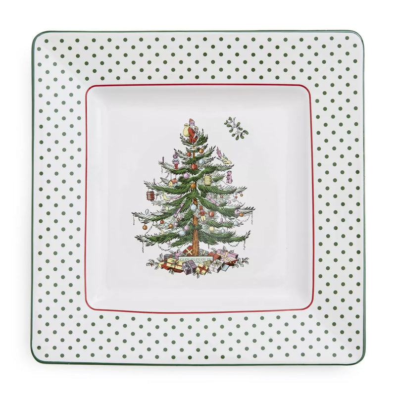 Spode - Christmas Tree - Polka Dot Sq Platter | 10 Inch - Limolin 
