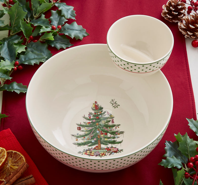 Spode - Christmas Tree - Polka Dot Tiered Chip N Dip - Limolin 
