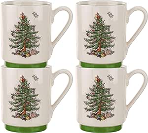 Spode - Christmas Tree - Stacking Mugs (Set of 4) | 12 Oz - Limolin 