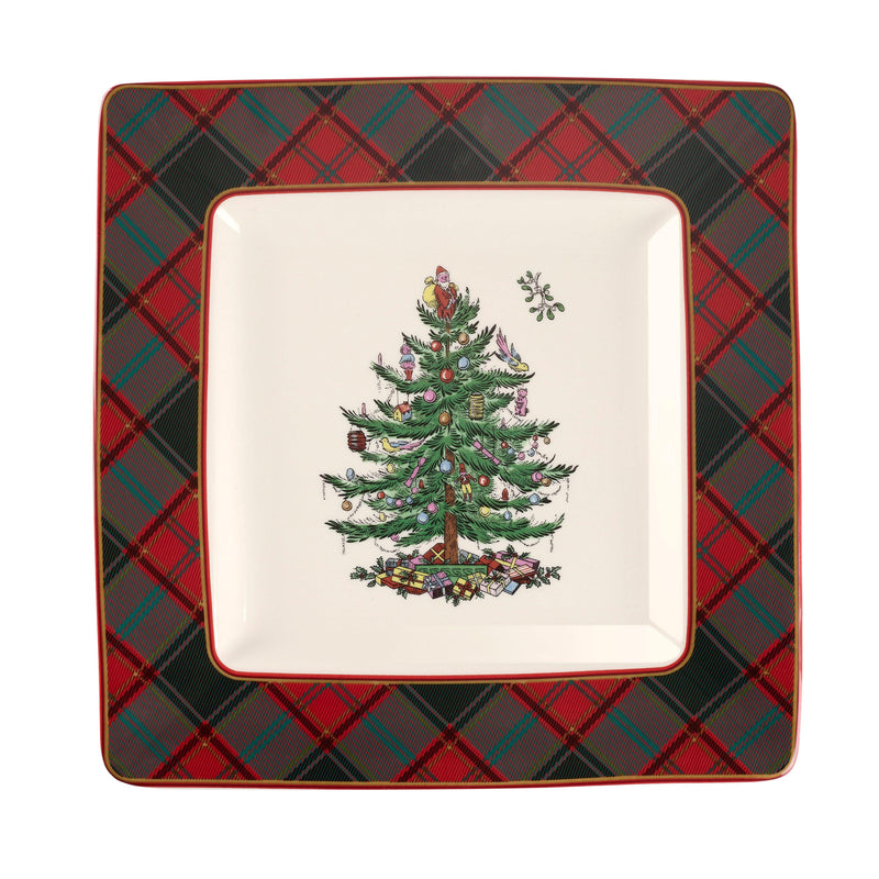 Spode - Christmas Tree - Tartan 10 inch Square Platter - Limolin 