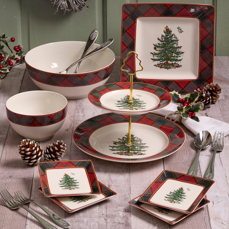 Spode - Christmas Tree - Tartan 10 inch Square Platter - Limolin 