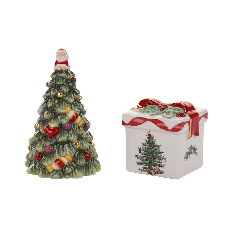 Spode - Christmas Tree - Tree And Gift Box Salt & Pepper Set - Limolin 
