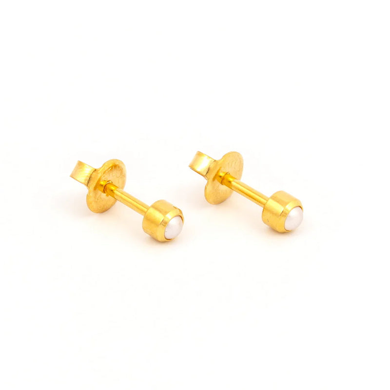 Studex - R301Y White Pearl Bezel Ear Rings Gold 3mm (pair) - Limolin 