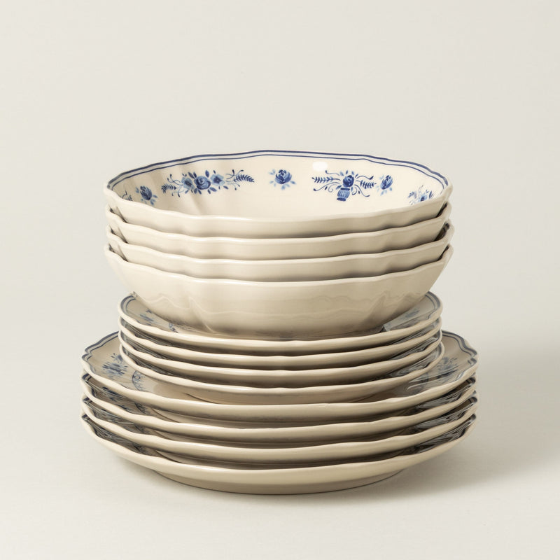 Vila - Beige-blue 12-piece Dinnerware Set with Soup/pasta Bowl