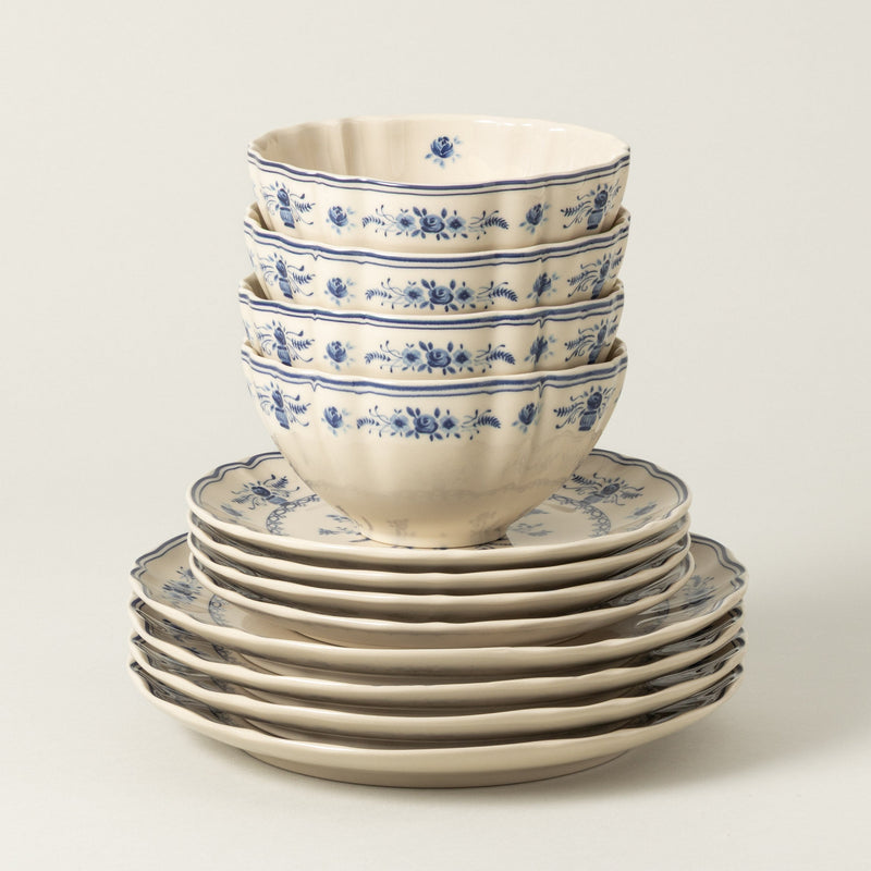 Vila - Beige-blue 12-piece Dinnerware Set with Bowl
