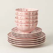 Vila - Pink-red 12-piece Dinnerware Set with Bowl