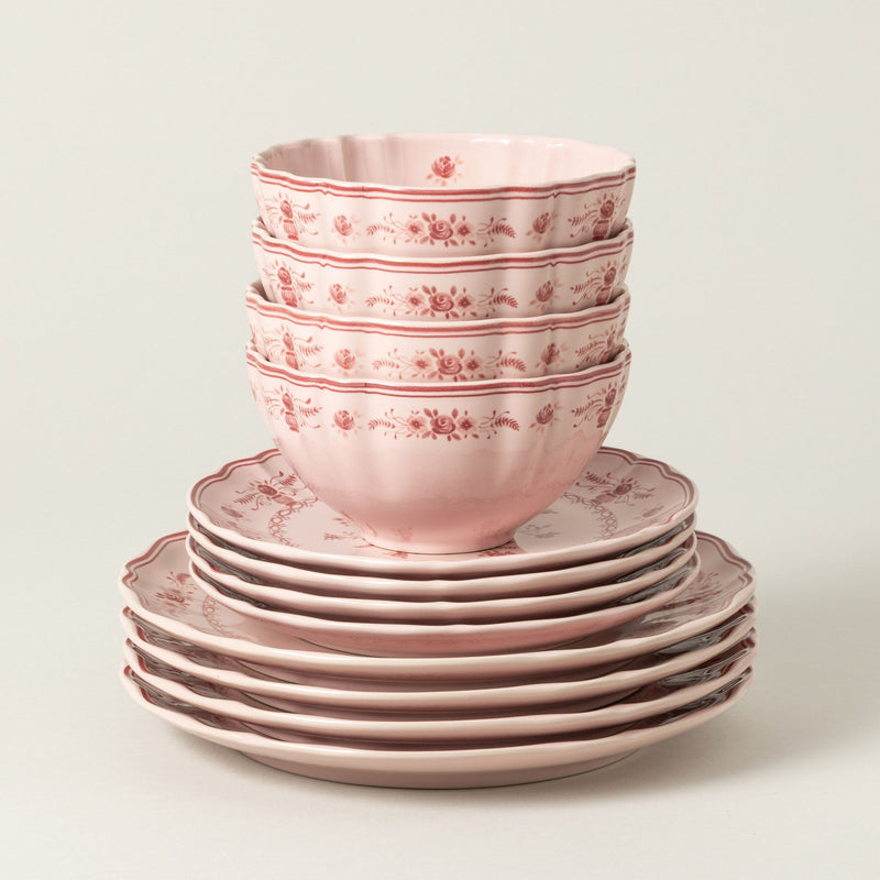 Vila - Pink-red 12-piece Dinnerware Set with Bowl