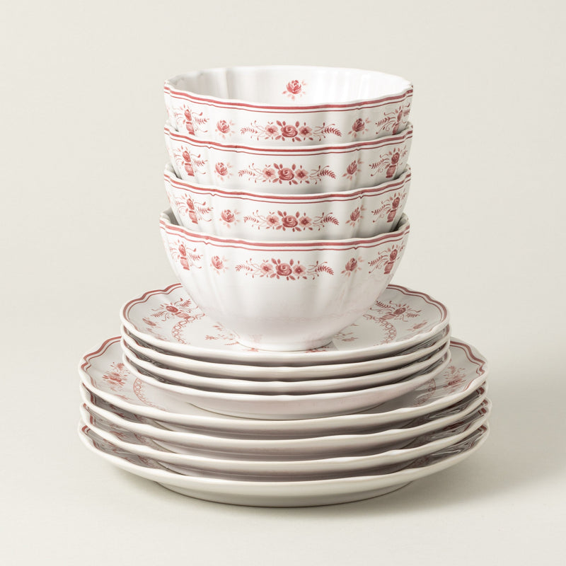 Vila - White-red 12-piece Dinnerware Set with Bowl