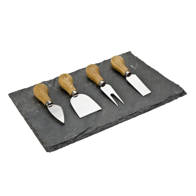 Taylor's Eye Witness - 4 Pc Cheese Knife Set Oak Hndl With Slate Board - Limolin 