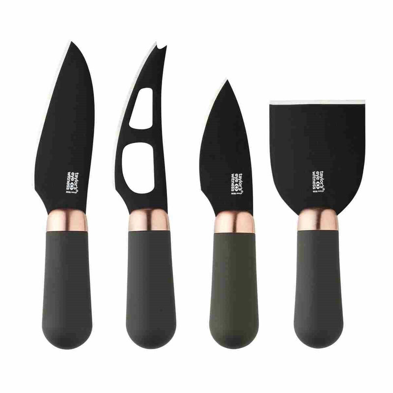 Taylor's Eye Witness - 4Pc Brooklyn Copper Cheese Knife Set - Anti Bacterial Black Ceramic Coated - Limolin 