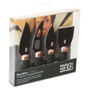 Taylor's Eye Witness - 4Pc Brooklyn Copper Cheese Knife Set - Anti Bacterial Black Ceramic Coated - Limolin 