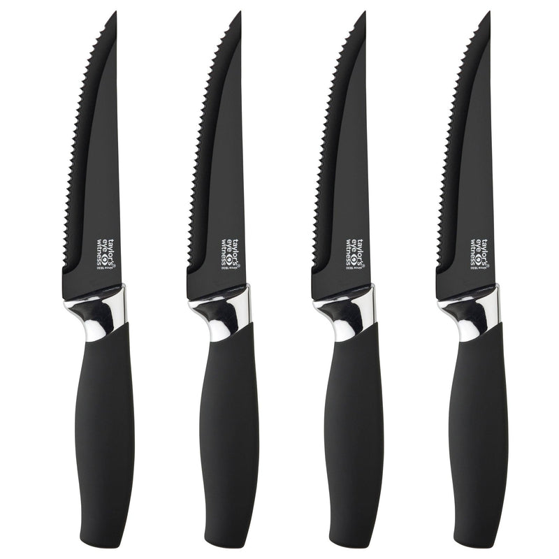 Taylor's Eye Witness - 4Pc Brooklyn Steak Knife Set - Chromeanti Bacterial Hard Black Ceramic Coated - Limolin 