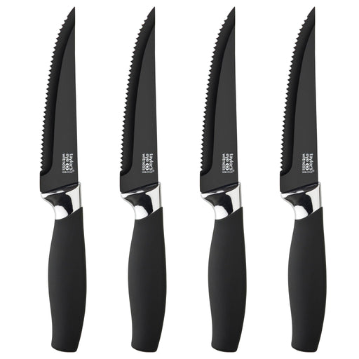 Taylor's Eye Witness - 4Pc Brooklyn Steak Knife Set - Chromeanti Bacterial Hard Black Ceramic Coated - Limolin 