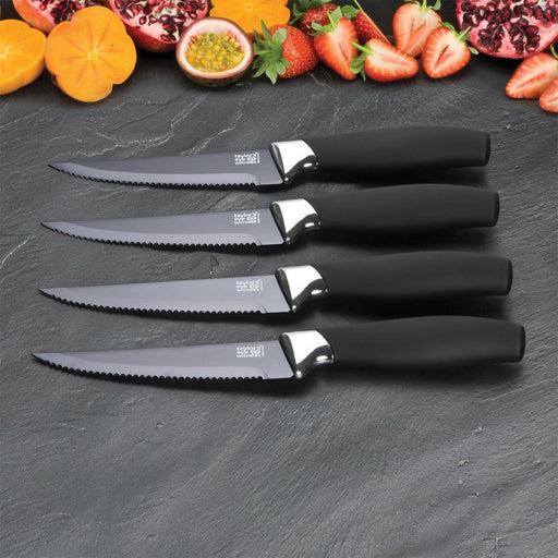 Taylor's Eye Witness - 4Pc Brooklyn Steak Knife Set - Chromeanti Bacterial Hard Black Ceramic Coated - Limolin 