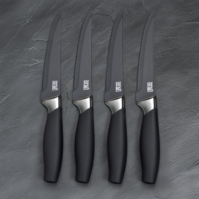 Taylor's Eye Witness - 4Pc Brooklyn Steak Knife Set - Chromeanti Bacterial Hard Black Ceramic Coated - Limolin 
