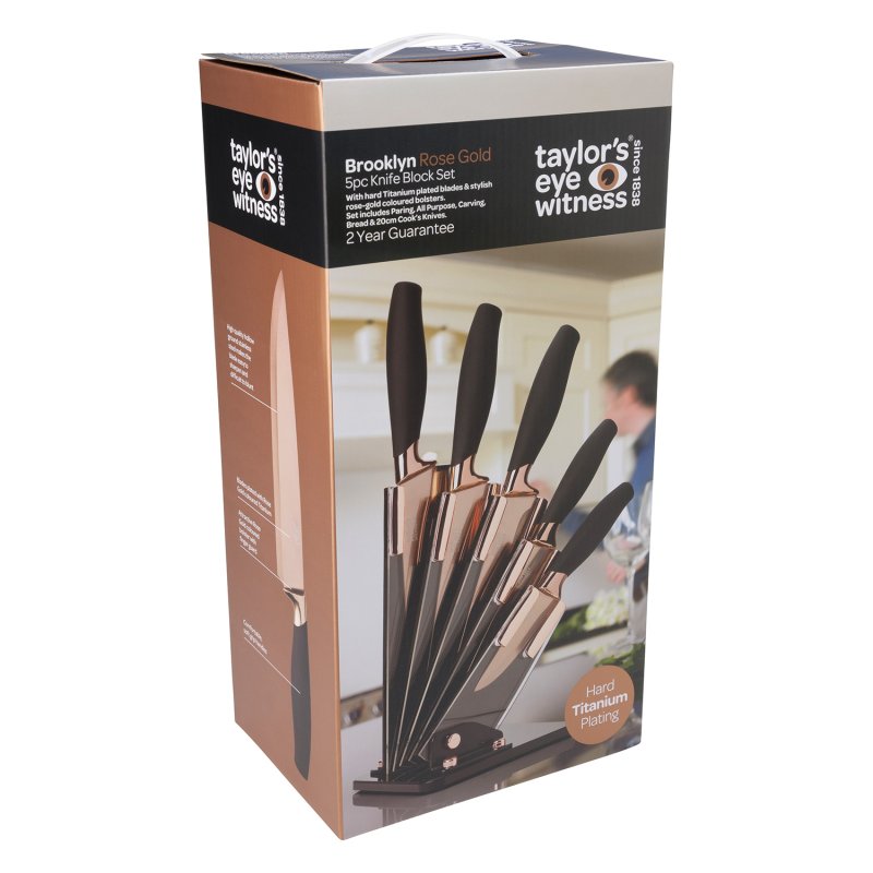 Taylor's Eye Witness - 5Pc Brooklyn Rose Gold Titanium Fan Shaped Knife Block - Limolin 