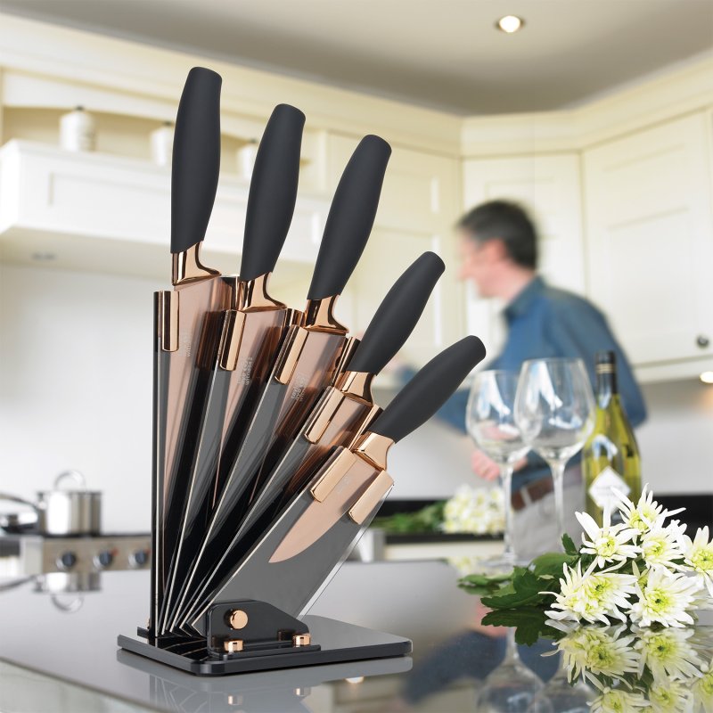 Taylor's Eye Witness - 5Pc Brooklyn Rose Gold Titanium Fan Shaped Knife Block - Limolin 
