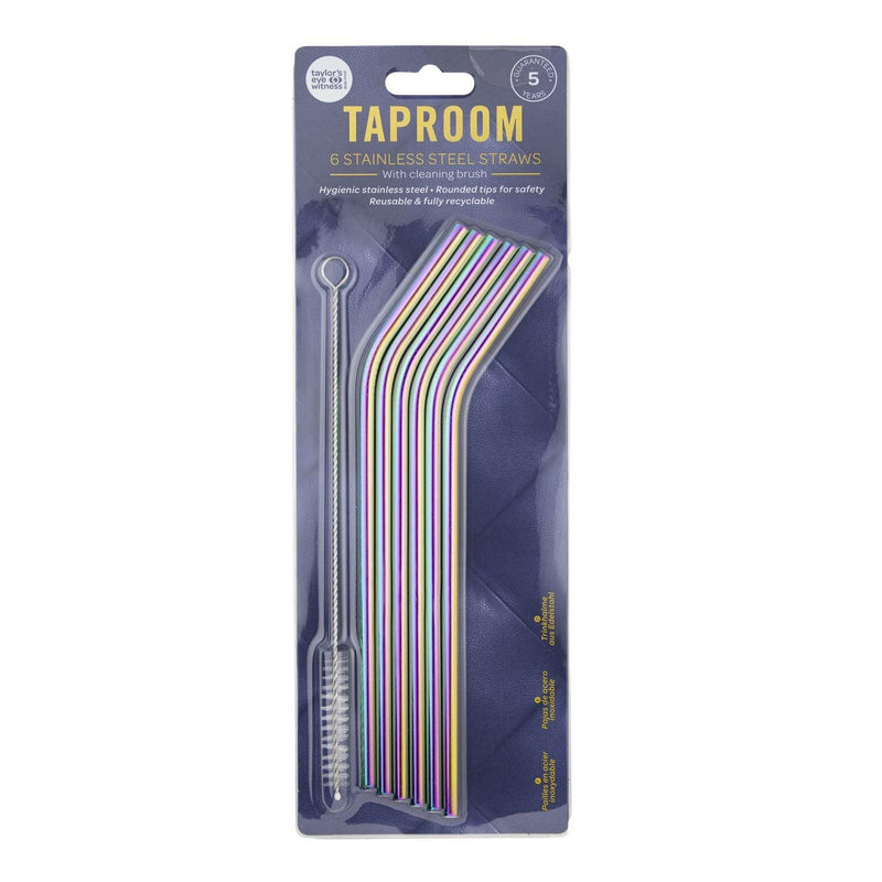Taylor's Eye Witness - 6Pcs Stainless Steelstraws With Cleaner - 6Xbent 21Cm Irridescent Rainbow - Limolin 