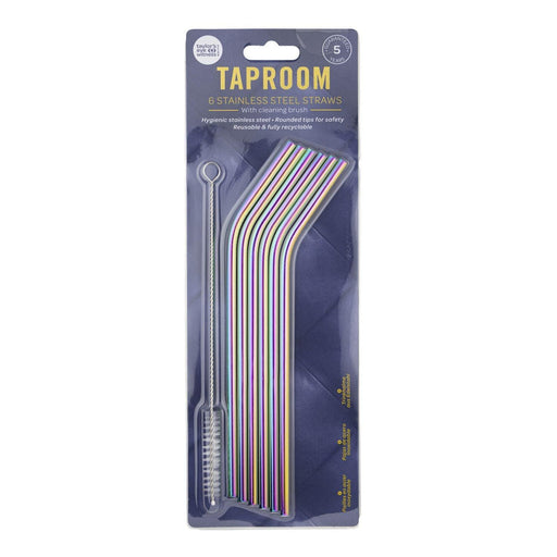 Taylor's Eye Witness - 6Pcs Stainless Steelstraws With Cleaner - 6Xbent 21Cm Irridescent Rainbow - Limolin 
