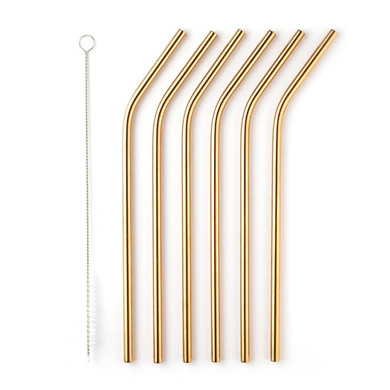 Taylor's Eye Witness - 6Pcs Stainless Steelstraws With Cleaner - 6Xbent 21Cm Rose Gold - Limolin 