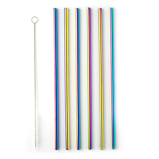 Taylor's Eye Witness - 6Pcs Stainless Steelstraws With Cleaner - 6Xstraight 21.5Cm Irridescent Rainbow - Limolin 