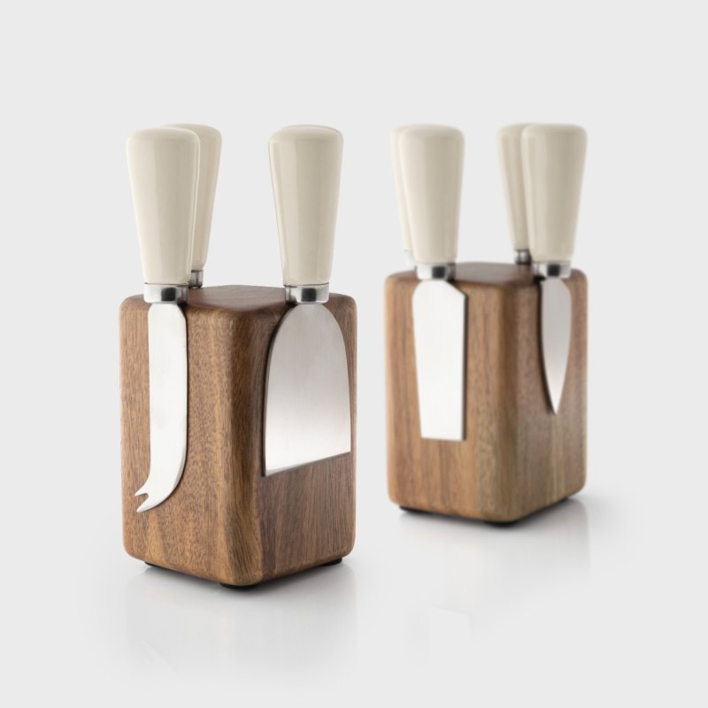 Taylor's Eye Witness - Ceramic Cheese Knife Set Cream W/Block - Limolin 