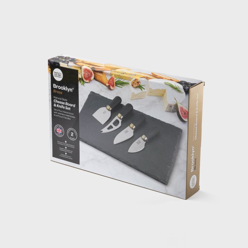 Taylor's Eye Witness - Cheese Knife (Set of 4) With Slate Board Brass - Limolin 