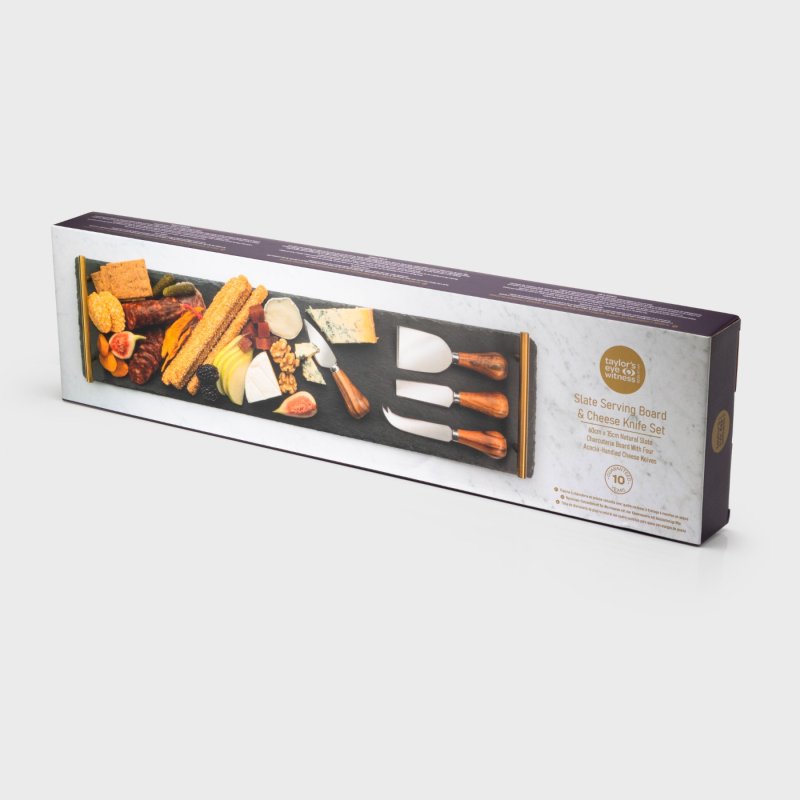 Taylor's Eye Witness - Slate Charcuterie Brd Gold Handles & (Set of 4) Cheese Knives - Limolin 