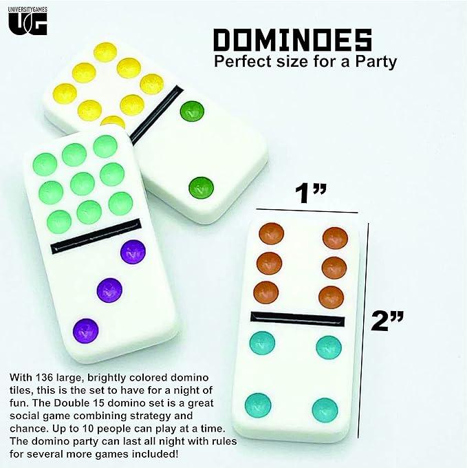 University Games - Dominoes - Party - Double 15 - Color - Tin - Limolin 