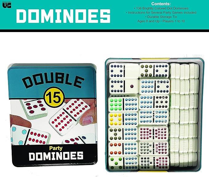 University Games - Dominoes - Party - Double 15 - Color - Tin - Limolin 