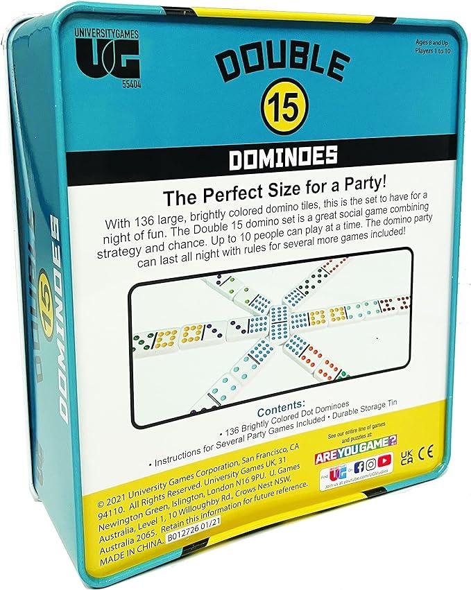 University Games - Dominoes - Party - Double 15 - Color - Tin - Limolin 