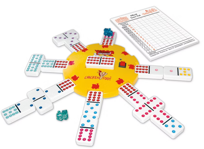 University Games - Mexican Train: Chicken Foot - Dlx - Double 12 - Color Dot - Dominoes - Limolin 