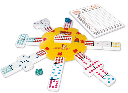 University Games - Mexican Train: Chicken Foot - Dlx - Double 12 - Color Dot - Dominoes - Limolin 